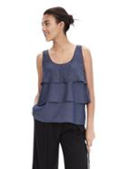 Banana Republic Denim Layered Ruffle Sleeveless Top Size L Petite - Dark Wash