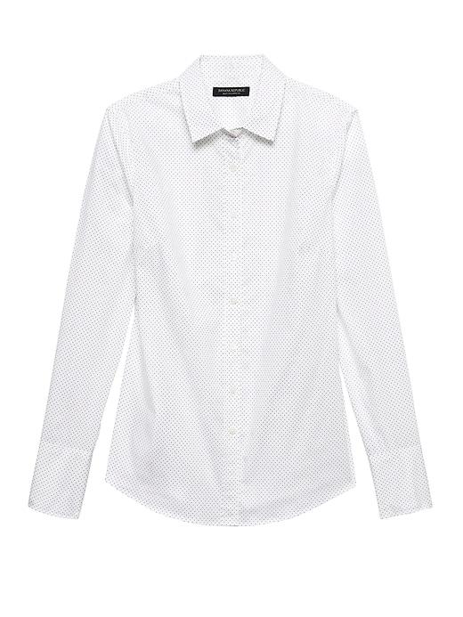 Banana Republic Womens Riley Tailored-fit Polka Dot Shirt White & Gray Dots Size 12
