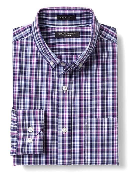 Banana Republic Mens Grant Fit Purple Checkered Supima Cotton Shirt - Royal Purple