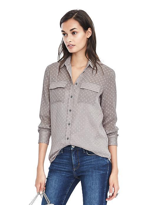 Banana Republic Dillon Fit Jacquard Crinkle Shirt - City Grey