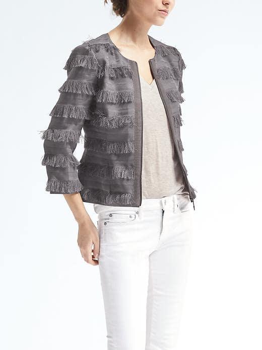 Banana Republic Womens Heritage Zip Front Fringe Jacket - Shadow