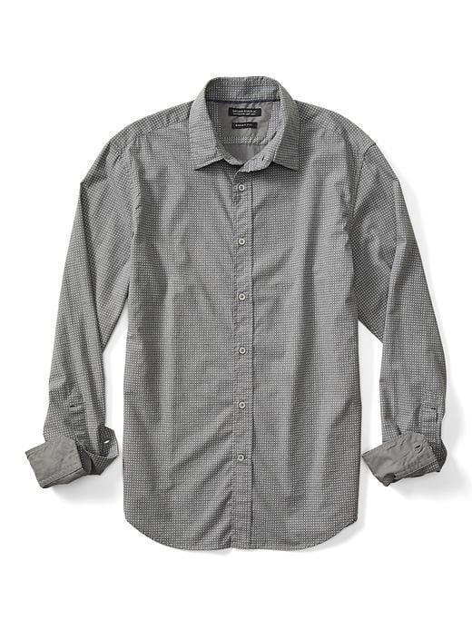 Banana Republic Mens Grant Fit Distressed Dot Custom Wash Shirt - Gray Texture