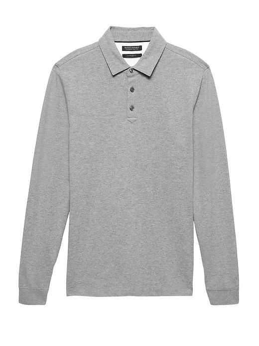 Banana Republic Mens Don';t-sweat-it Long-sleeve Polo Shirt Heather Light Gray Size Xs