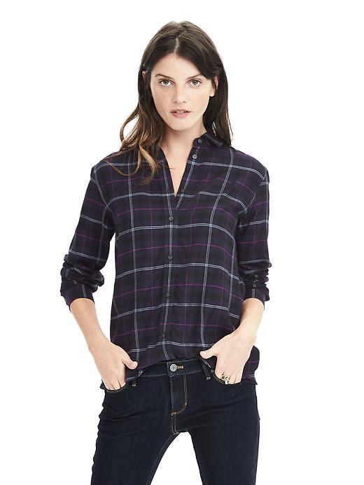 Banana Republic Womens Dillon Fit Plaid Flannel Shirt Size L Tall - Preppy Navy
