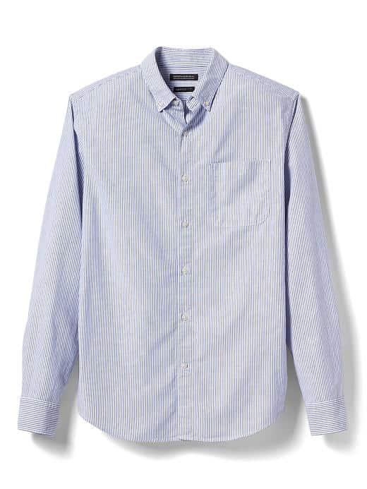 Banana Republic Mens Camden Fit Pocket Striped Oxford Shirt - Blue Violet