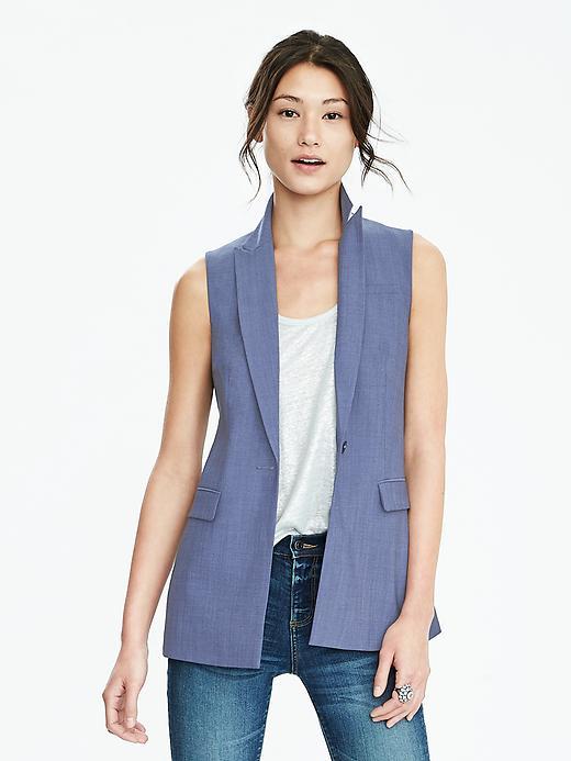 Banana Republic Womens Chambray Lightweight Wool Vest Size 10 - Spa Blue