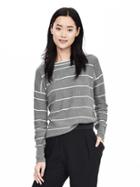 Banana Republic Tipped Stripe Italian Cashmere Blend Sweater Size L Petite - Gray Sky