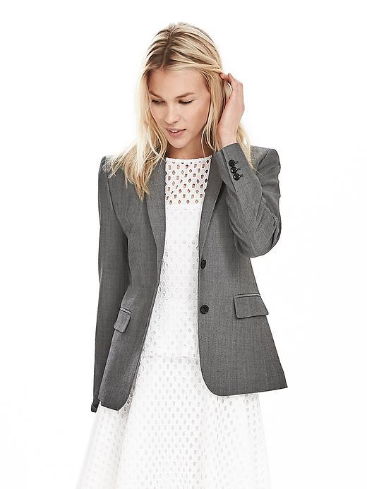 Banana Republic Gray Lightweight Wool Blazer Size 0 Petite - Light Gray