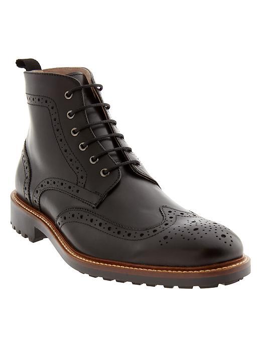 Banana Republic Mens Harry Brogue Boot Size 10 - Black