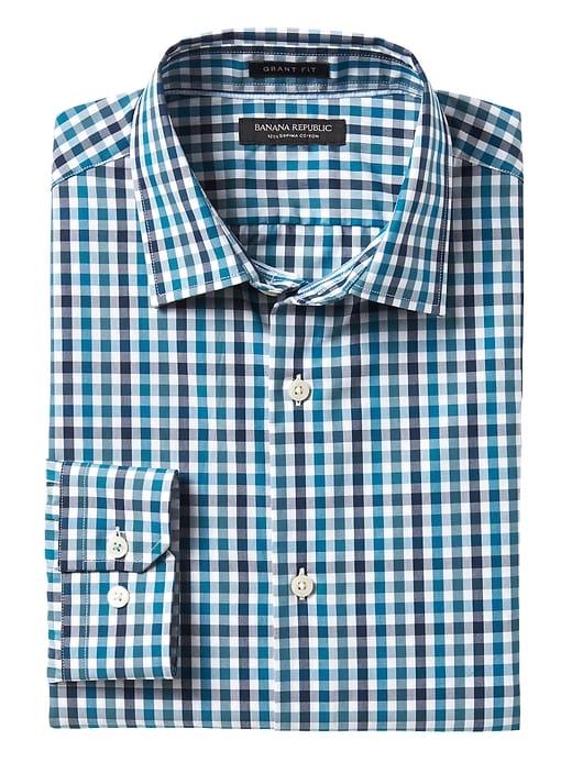 Banana Republic Mens Grant Slim Fit Supima Cotton Check Shirt - Navy Star