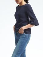 Banana Republic Womens Flutter Sleeve Jacquard Top - Navy