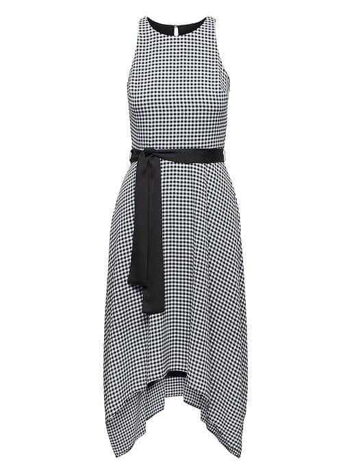 Banana Republic Womens Gingham Racer-neck Fit-and-flare Dress Black & White Size 4