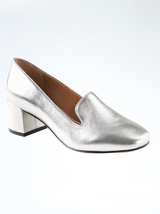 Banana Republic Mid Heel Smoking Slipper - Silver Leather