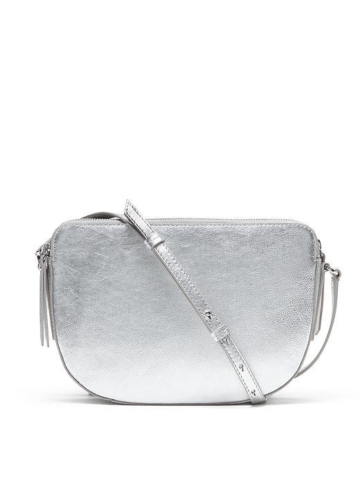 Banana Republic Double Zip Half Moon Cross Body Bag - Silver