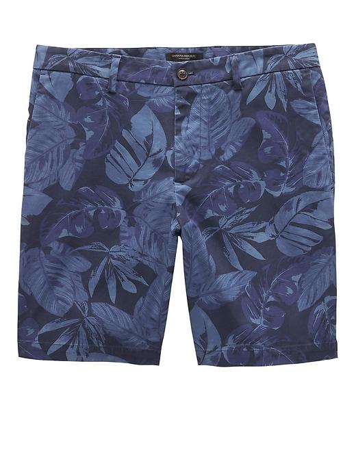 Banana Republic Mens 9 Stretch-cotton Aiden Slim Palm Print Short Mailbu Blue Size 26w