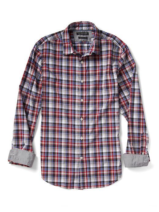 Banana Republic Mens Grant Fit Custom Wash Plaid Shirt - Tomato Paste