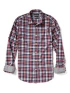 Banana Republic Mens Grant Fit Custom Wash Plaid Shirt - Tomato Paste