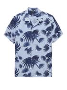Banana Republic Mens Camden Standard-fit Linen Palm Print Camp Shirt Allports Blue Size L