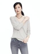 Banana Republic Womens Silk Cashmere Relaxed Vee Neck Pullover - Artisan Grey