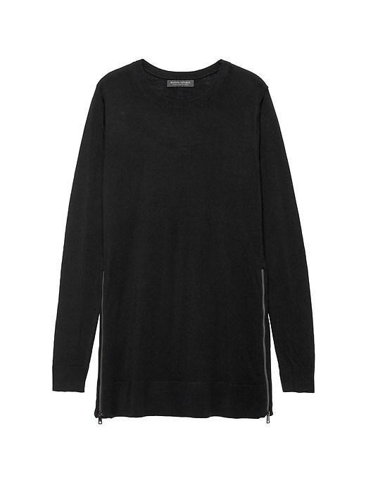 Banana Republic Womens Machine-washable Merino Wool Sweater Tunic With Zipper Accent Black Size S