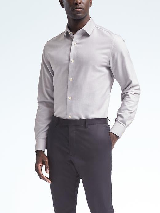 Banana Republic Mens Grant Slim-fit Non-iron Solid Shirt Smoke Size M