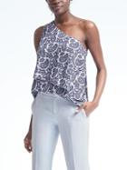 Banana Republic Womens Paisley Flounce Hem One Shoulder Top - White