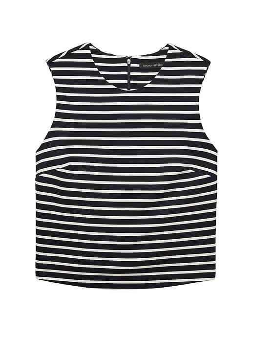 Banana Republic Womens Stripe Cropped Ponte Shell Bold Blue Stripe Size 14
