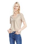 Banana Republic Womens Metallic Stripe Vee Tee Size L - Organic Natural