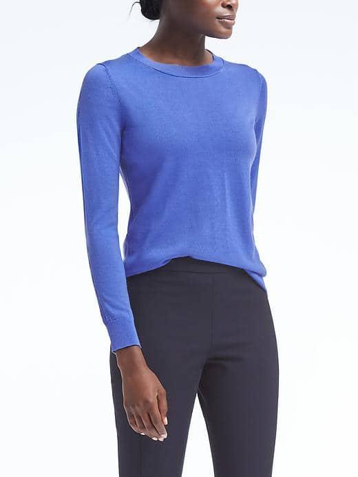 Banana Republic Womens Washable Merino Peekaboo Pullover Crew - Periwinkle