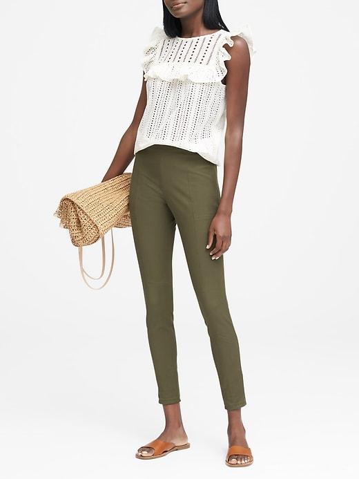 Banana Republic Womens Devon Legging-fit Bi-stretch Utility Ankle Pant Olive Size 0
