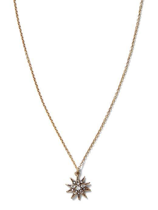 Banana Republic Crystal Starburst Pendant Necklace - Brass