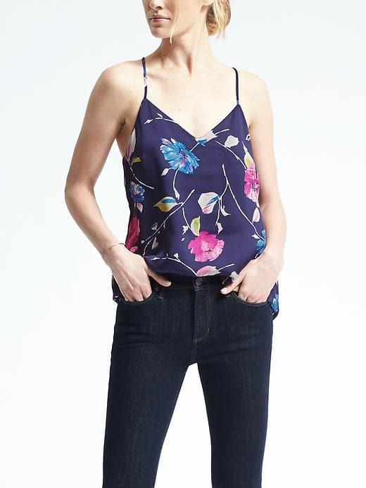 Banana Republic Womens Easy Care Floral Vee Cami - Lake Lightning