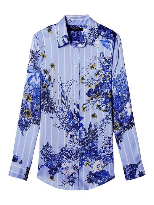 Banana Republic Womens Dillon Fit Floral Stripe Shirt - Light Blue