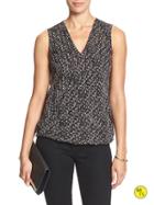 Banana Republic Womens Factory Cross Front Georgette Blouse Size L Petite - Black Geo Print