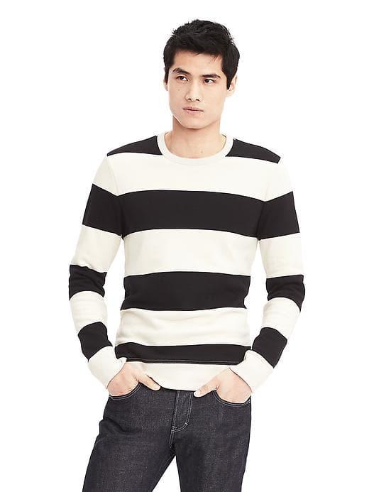 Banana Republic Mens Block Striped Crew Sweatshirt - Black