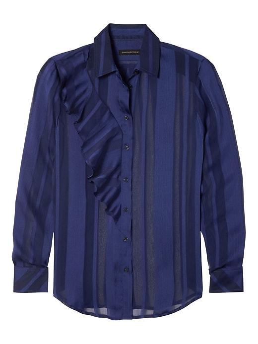 Banana Republic Dillon Fit Shadow Stripe Ruffle Shirt - Navy