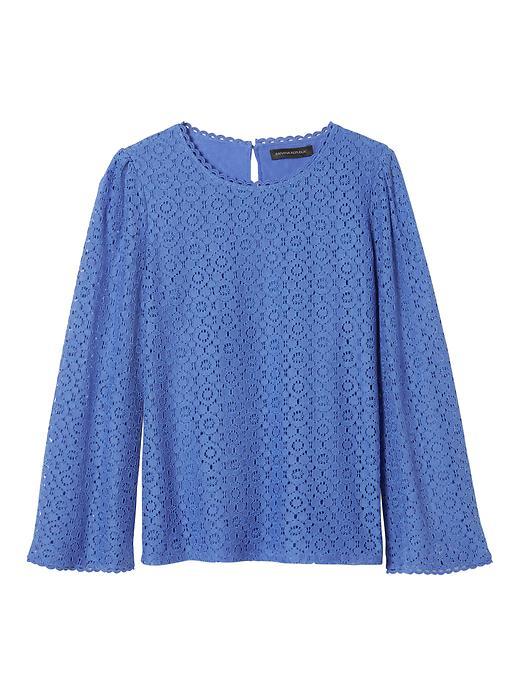 Banana Republic Womens Lace Fluted Sleeve Top - Light Blue