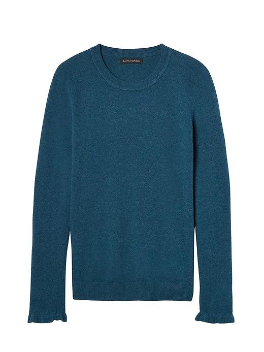 Banana Republic Womens Italian Superloft Ruffle Cuff Crew - Peacock Teal