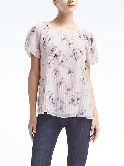 Banana Republic Womens Easy Care Pleated Top - White Print