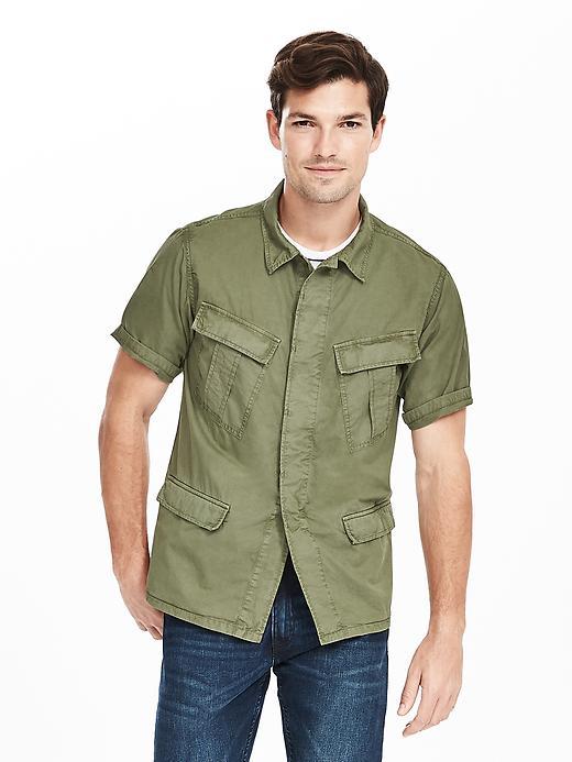 Banana Republic Mens Twill Cargo Shirt Size L Tall - Cadet Green