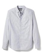 Banana Republic Mens Grant Fit Pocket Striped Oxford Shirt - Urban Gray