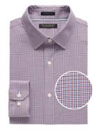 Banana Republic Mens Camden Standard-fit Non-iron Tattersall Dress Shirt Holly Berry Red Size L