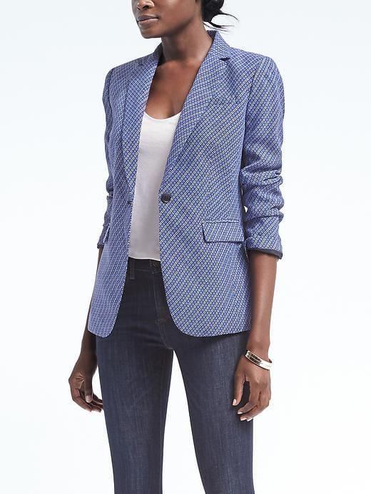 Banana Republic Womens Classic Fit Print Blazer - Blue Print