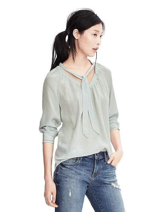 Banana Republic Womens Heritage Tie Neck Silk Blouse - Bay Breeze