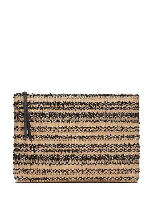Banana Republic Womens Straw Large Zip Pouch Natural & Black Size One Size
