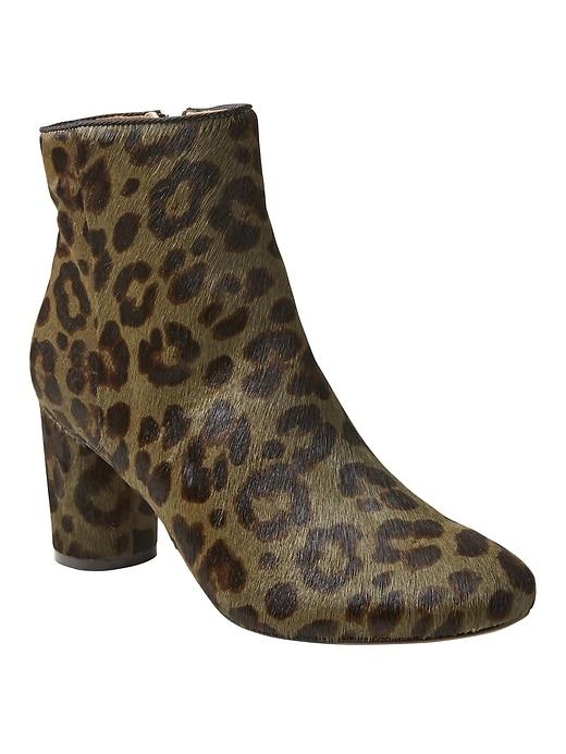 Banana Republic Womens Printed Haircalf Round Block Heel Bootie Seaweed Printed Haircalf Leather Size 5