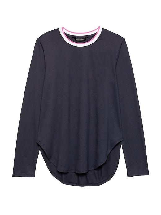 Banana Republic Womens Petite Supima Cotton Curved-hem T-shirt Navy Size M