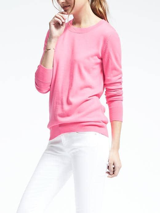Banana Republic Womens Extra Fine Merino Wool Scallop Crew Pullover - Hot Pink