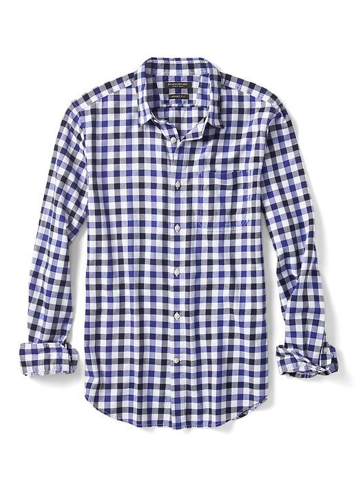 Banana Republic Mens Grant Fit Gingham Shirt - Blue Violet