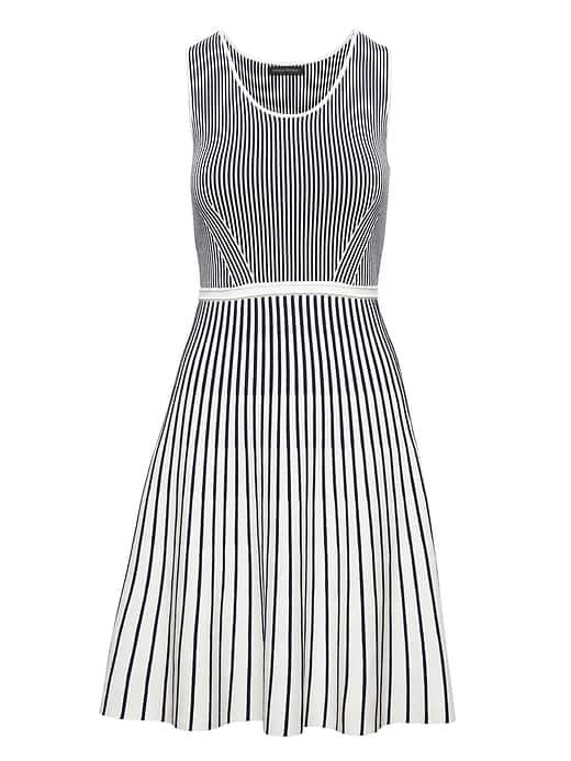 Banana Republic Womens Stripe-knit Fit-and-flare Dress White & Blue Size M